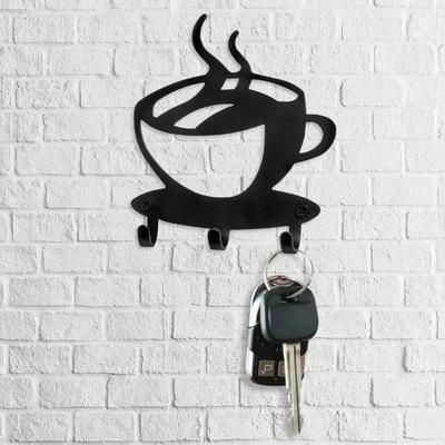 1 stuks Sleutelhouder Rek Wandmontage - Moderne Koffietijd Decor Sleutel Organizer met 3 Haken Haak voor Wand, IJzerkunst, Kapstok