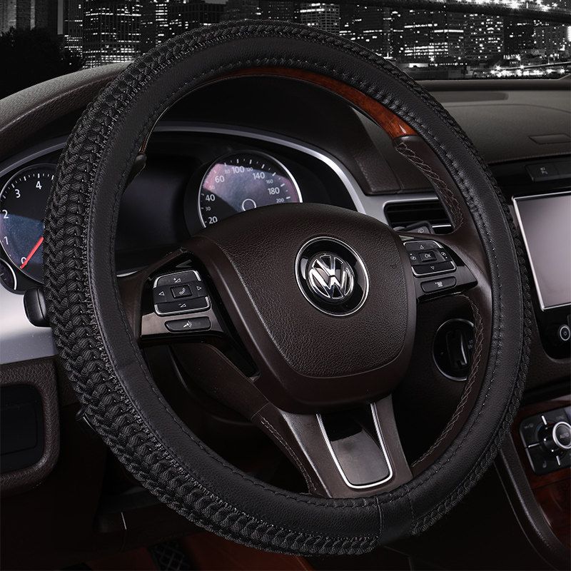 

39 40 42 45 47cm Summer Ice Silk Car Steering Wheel Cover for Small Trucks, Vans, Buses, Passenger Cars Four Luxurious Pure Black (Outer Diameter 42cm)