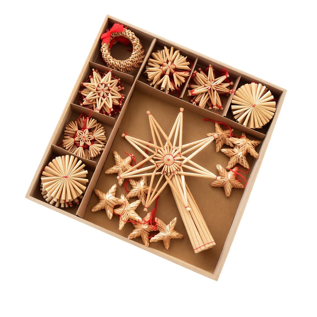 Straw Christmas Decoration Hanging Ornament Set for Holiday Tree and Home Decor