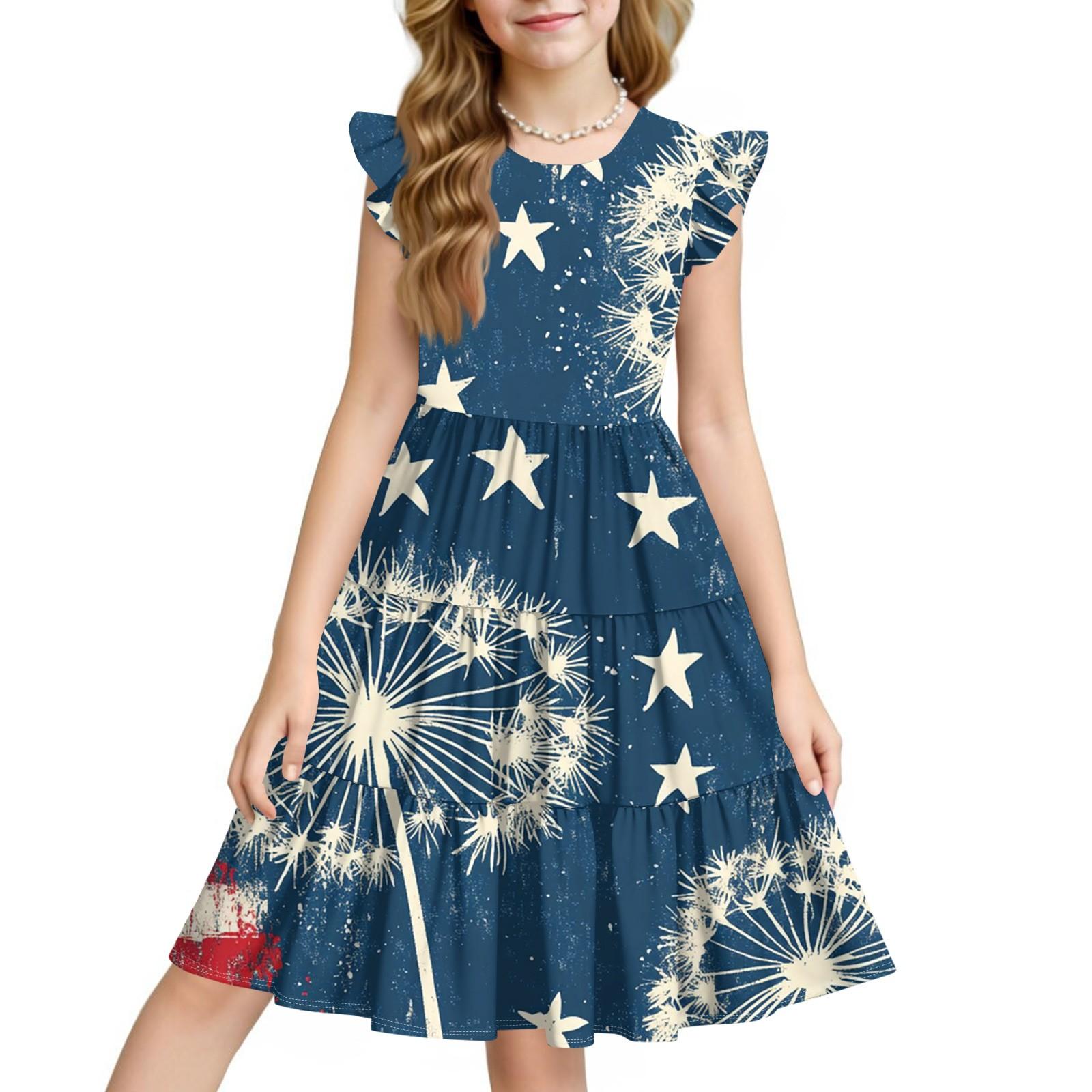 

Летнее детское платье для девочек, повседневное, на День независимости, милое платье принцессы с круглым вырезом 110