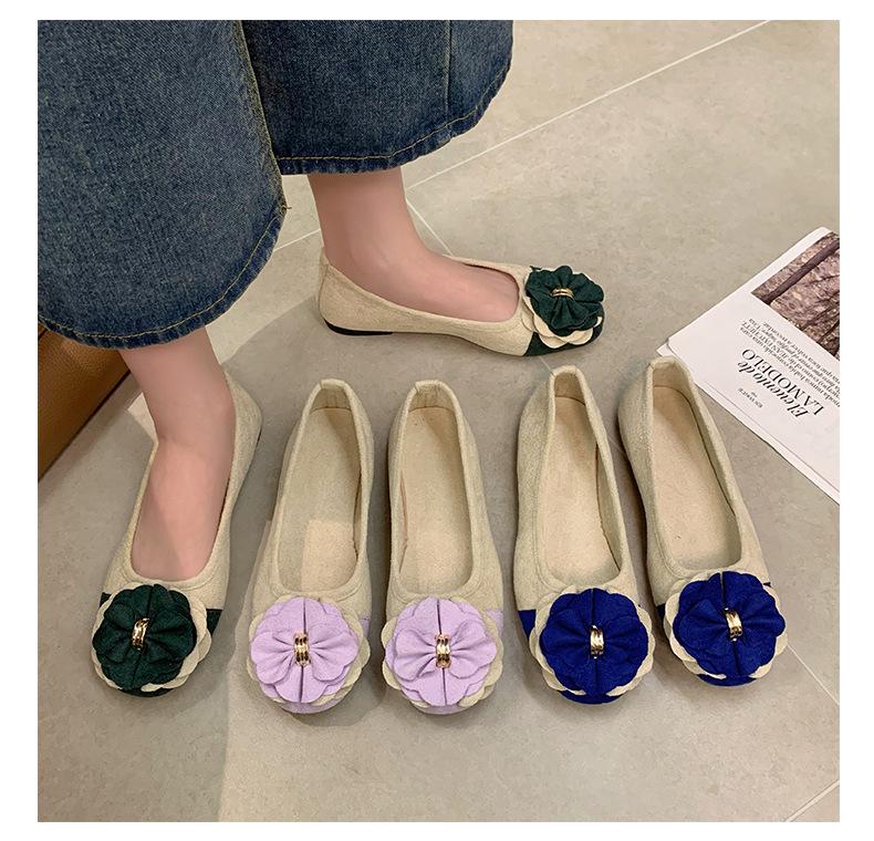 Women's Plus Size Bow Flower Color-block Square-toe Flat Shoes