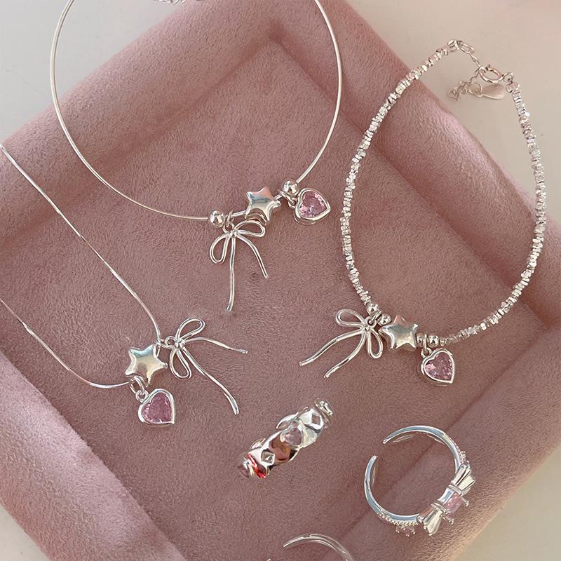 925 Silver Zircon Love Heart Bracelet For Women Bowknot Stars Bead Snake Bone Chain Jewelry Gift Dropship