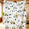 1pc Engineering Vehicle Pattern Theme Flannel Blanket And Light Beige Friendly Warm And Comes with a Friend Suitable for Sofa Bed