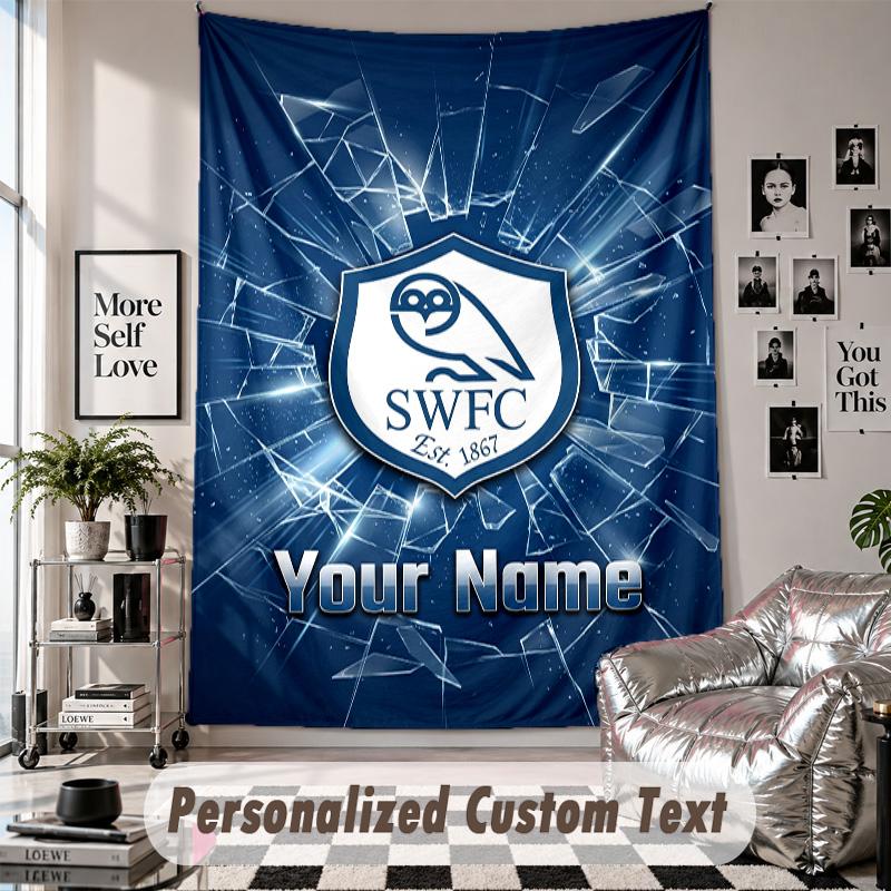 Wall Hanging Tapestry With Custom Name & Text, Sheffield Wednesday FC Decorative Tapestry For Bedroom