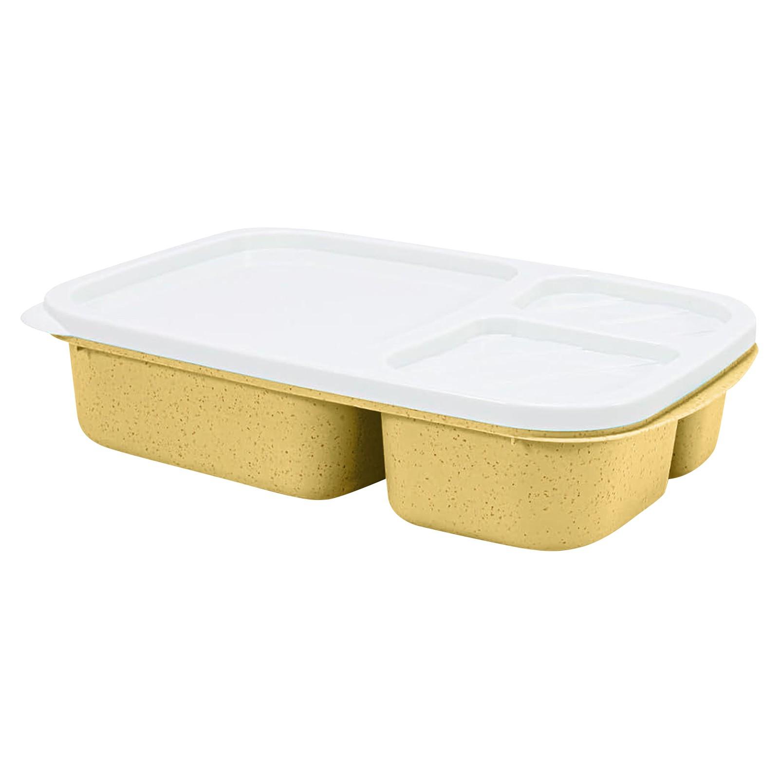 

Bento Snack Box, 3 Compartment Food Storage Box, Straw Meal Prep Lunch Box, Plastic Food Storage Box, Microwave And Dishwasher Safe бежевий