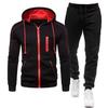 New Cardigan Zipper Hooded Sweater Set, Digital Leisure Sports Solid Color Men's Sweatpants