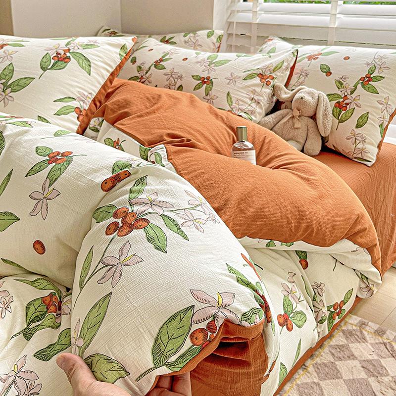 Idyllic Bedding Four-piece Set Skin-friendly Breathable Bed Sheet Quilt Cover Pillowcase