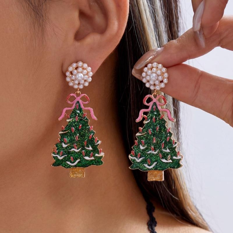 Holiday Dangle Earrings Christmas Drop Jewelry with Gold Tone Glitter Finish for Parties Dinners and Seasonal Styling