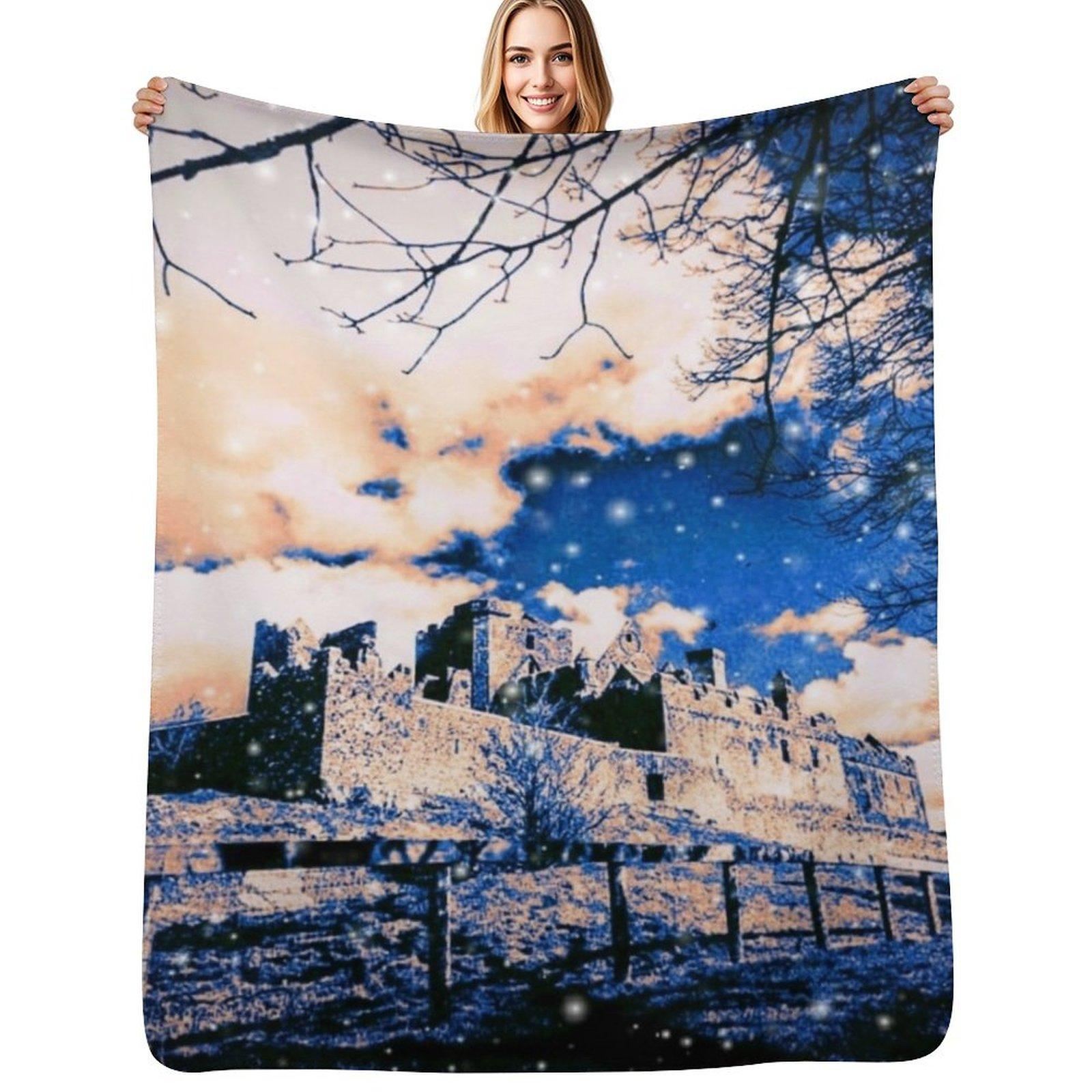 Rock of Cashel, Ireland Throw Blanket Flannel Fleece Soft Warm Throw Blanket Size: 75*100cm, Weight: 230 GSM