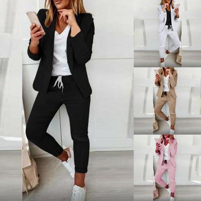 1 Set Blazer Pants Solid Color Two-piece Autumn Winter Open Stitch Slim Blazer Trousers for Wedding