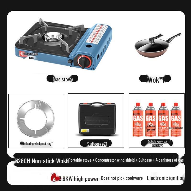 Портативная уличная газовая плита OEING 3800 Вт с комплектом для вока One Size