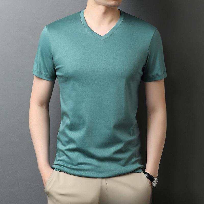 Summer New Casual Korean Style Short-Sleeved T-shirt Young Men's Thin Solid Color and V-neck Bottoming Polo Shirt Men's Clothing