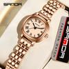 SANDA Women Quartz Watch Fashion Elegant Rose Gold Simple Roman Analog Display Stainless Steel Strap Wristwatch for Ladies