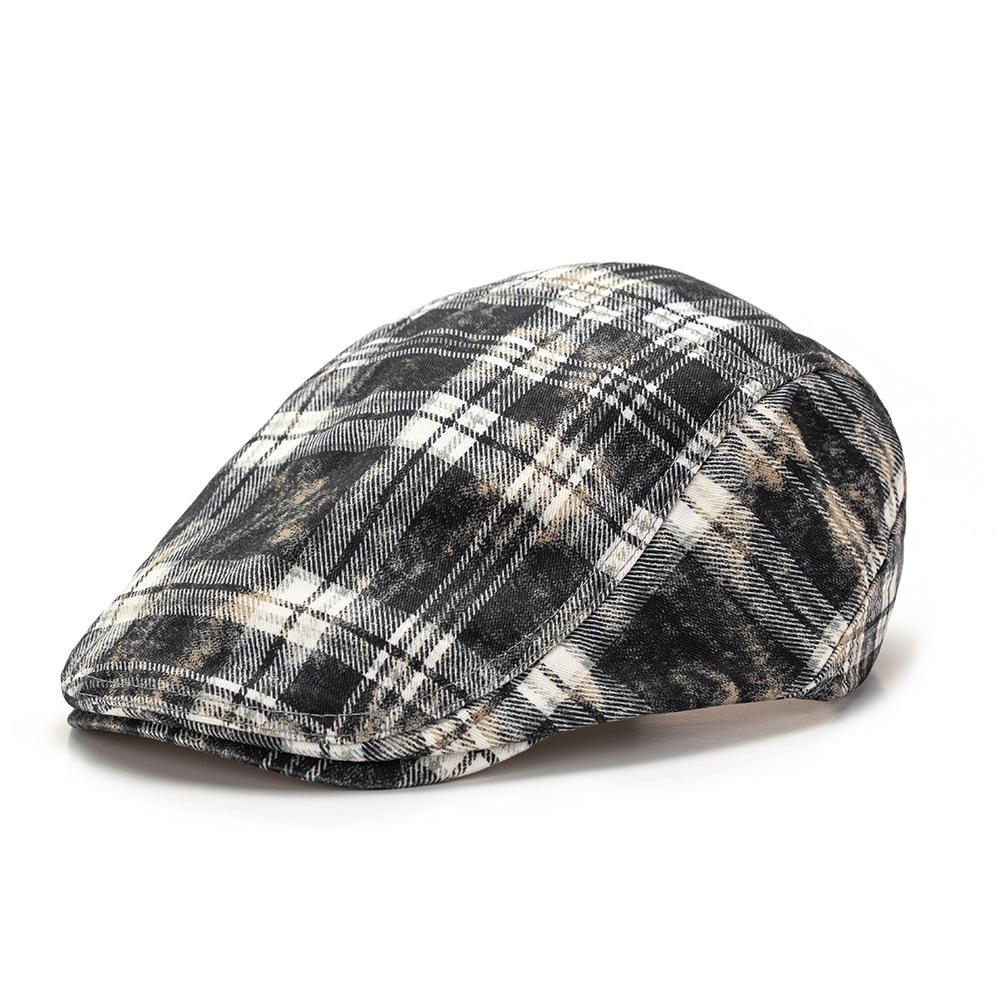 British Style Contrast Color Plaid Beret Women's Spring Summer Paintsman's Cap Men's Peaked Cap