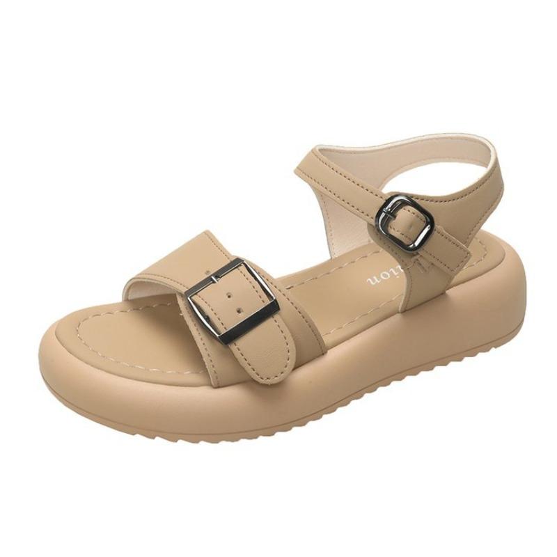 

Босоножки с круглым носком, открытым носком, на толстой подошве, сандалии-однохарактерки, летняя мода, обувь для пляжа с пряжкой, студенческие простые женские туфли 40 коричневый