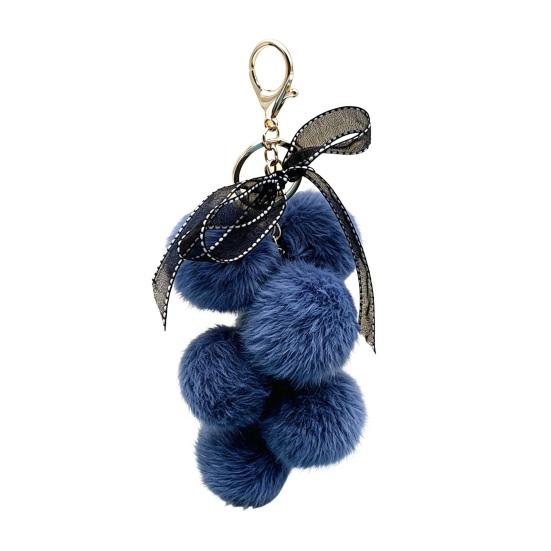 Plush Grape Decorative Pendant Keychain for Handbags, Fuzzy Cluster Bag Charm with Decoration Bow, Fluffy Ball Keyring Backpacks and Purses