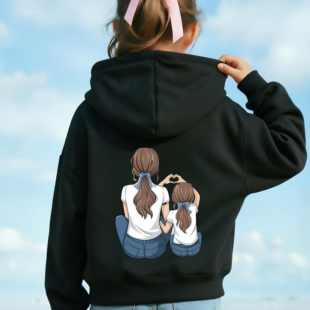 Kız Çocuk Sonbahar/Kış Kapüşonlu Sweatshirt, Uzun Kollu Günlük Kazak, Normal Kesim, Ebeveyn ve Çocuklar İçin Eşleşen Sweatshirtler