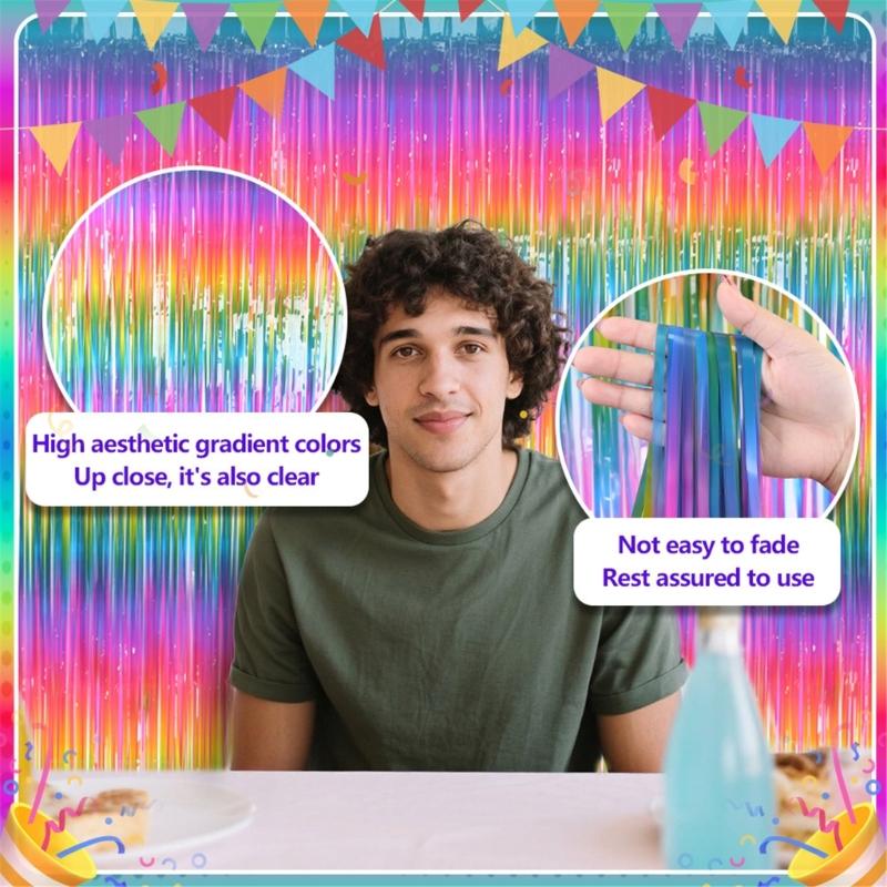 2 Stück PET Quasten Girlanden zur Partydekoration Einfache Aufbauten Sortierte Farbe Lametta Metallischer Vorhang für Heimfeier