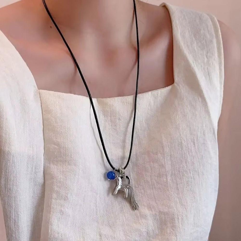 Pony-shaped Tassel Beads Necklaces Multi Tassel Cartoon Horse Necklaces  Female Accessories