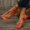 New for Women Beach Street Flip Flops Flat Shoes 2025 Summer Women's Sandals Bottomed Square Toe Beaded Sandals Zapatos De Mujer