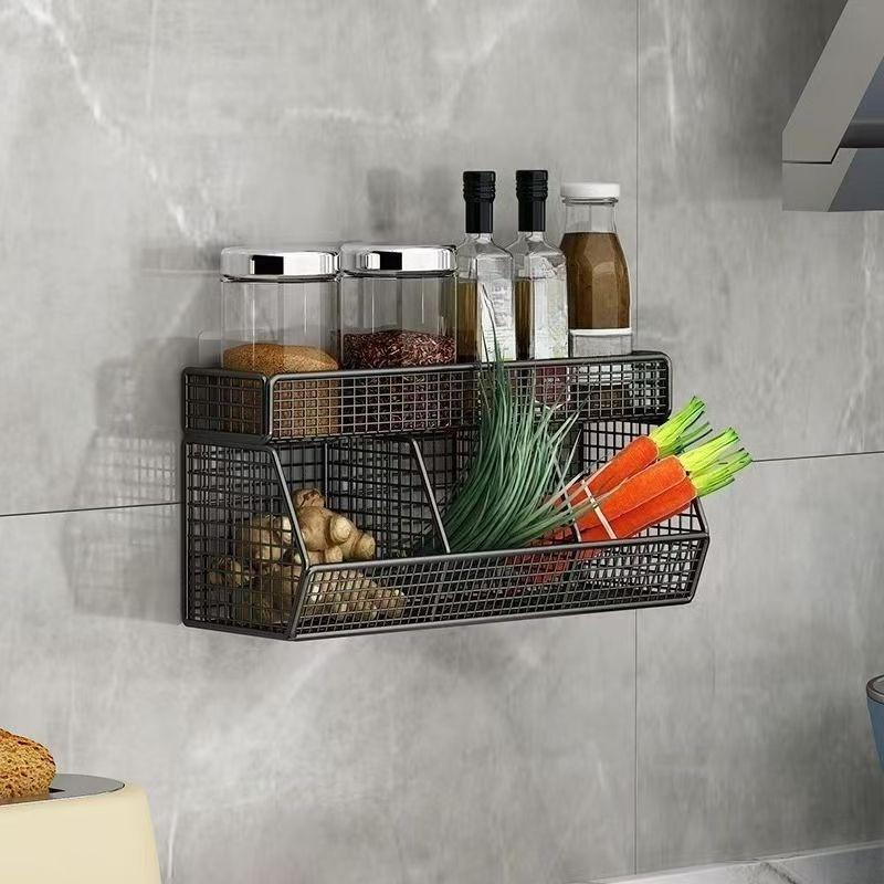 Koszyk do przechowywania w kuchni montowany na ścianie odpowiedni do trwałego metalowego drutu do przechowywania przypraw, warzyw i cebuli, czosnku półka ścienna