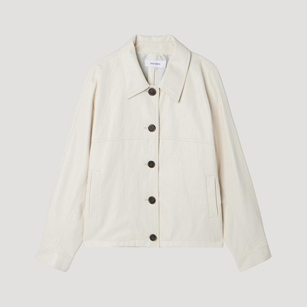 

[She S miSS] Faux Leather String Collar Jacket Swwjpp12040 Cr creamy/77