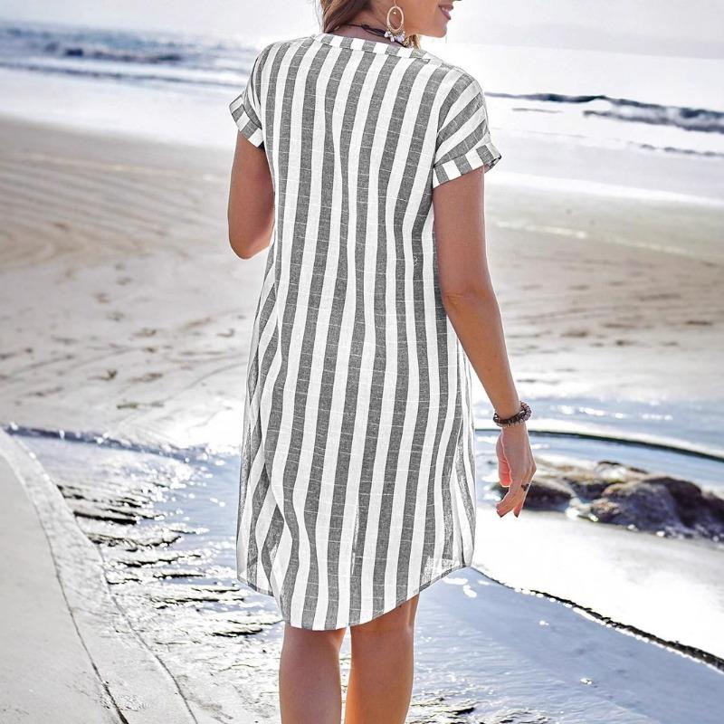 Women's Summer Shirt Is Fashionable Loose and Casual with A Casual Striped Dress