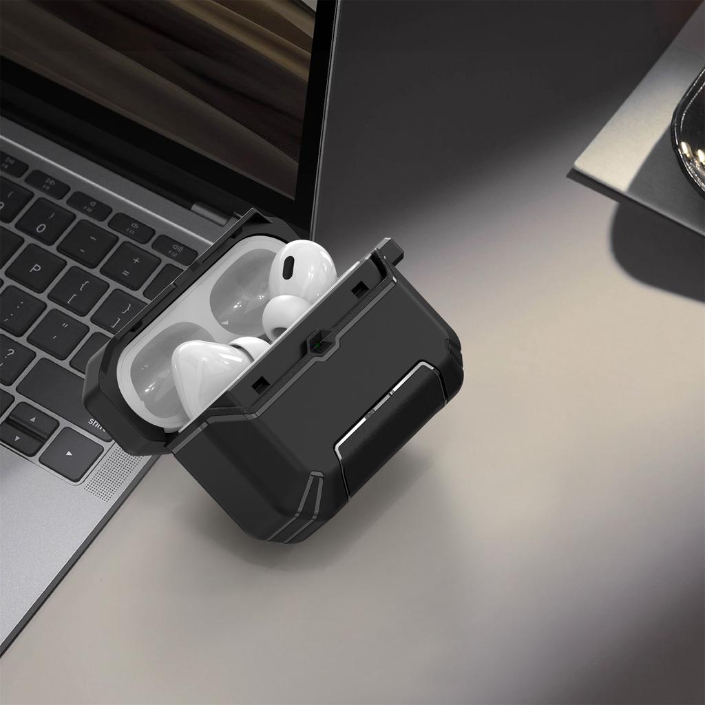 For AirPods Pro 2 Case Foldable Stand TPU PC Earbuds Cover with Carabiner
