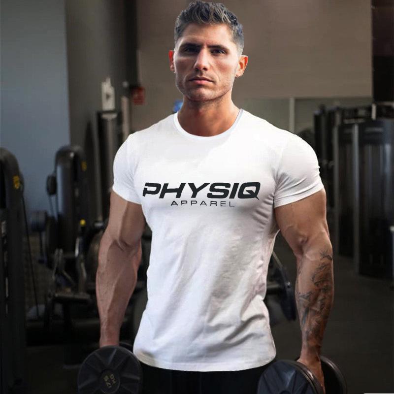 Muscle Fitness Short Sleeve Cotton T-shirt - Elastic, Breathable, Sweat-Wicking Round Neck for Summer Sports