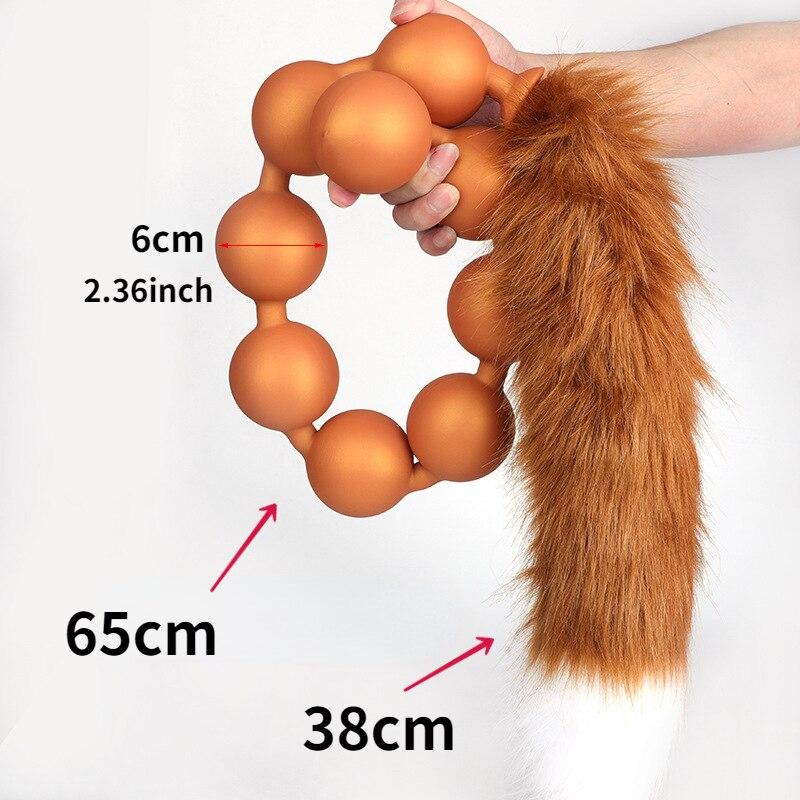 Měkké silikonové stahovací korálky Dlouhý ocas Sexuální hračka pro dospělé Anální kolík Fisting Slave BDSM Realistické Dildo Pegging