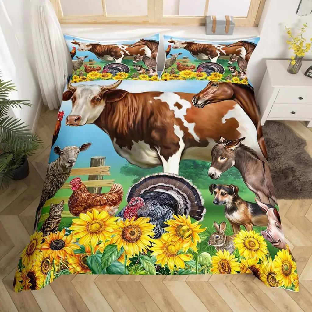 Animal print cow comforter sets HD duvet cover pillowcase kids bedding set boy girl Home bedroom decor 140x200cm