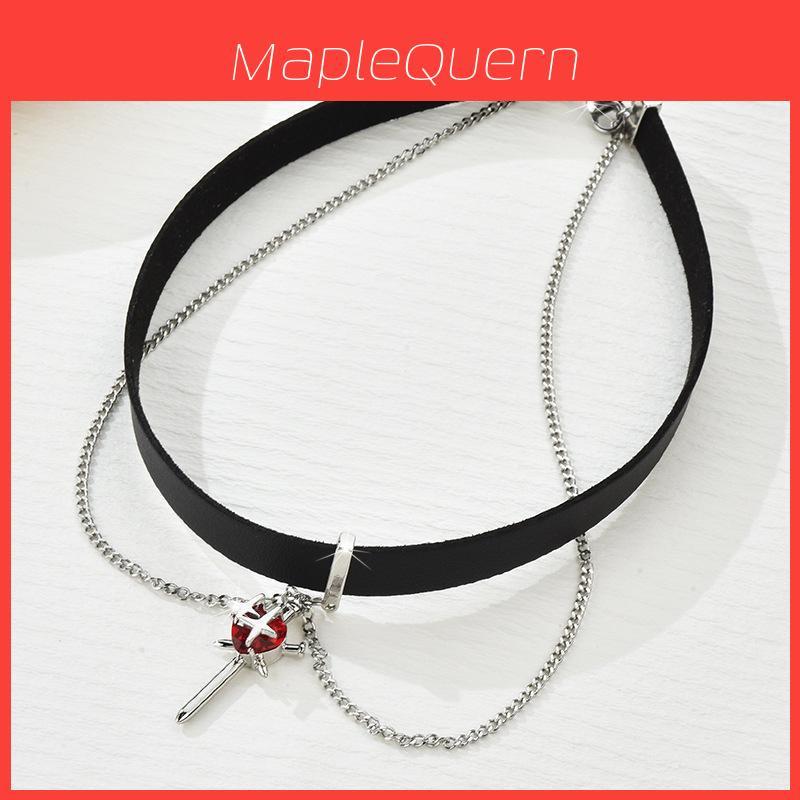 Gothic Night Choker Necklace With Pendant And Eightpointed Star For Women