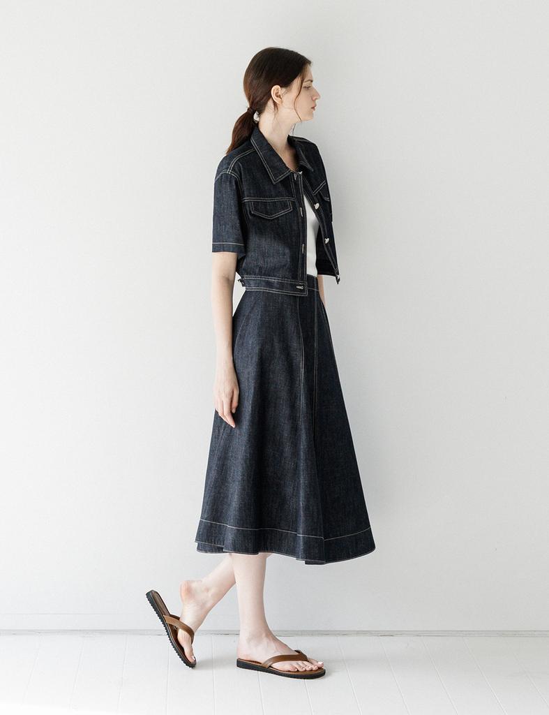 THEELO Denim Cropped Jacket (Dark Blue)
