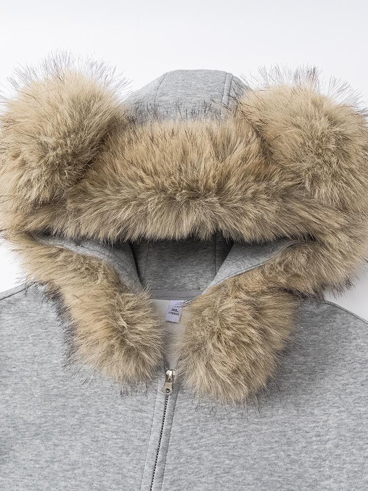 Unisex Teddybär-Ohren Pelzkragen Strickjacke Hoodie - Herbst/Winter 2026 Lockerer College-Stil Jacke