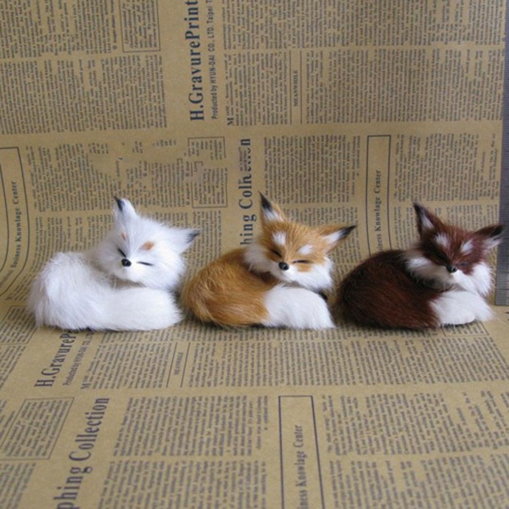 1PC Simulation Fox Ornament Mini Squatting Fox Model Plush Animal Figurine Doll Toy Home Decoration Craft Christmas Party Gift