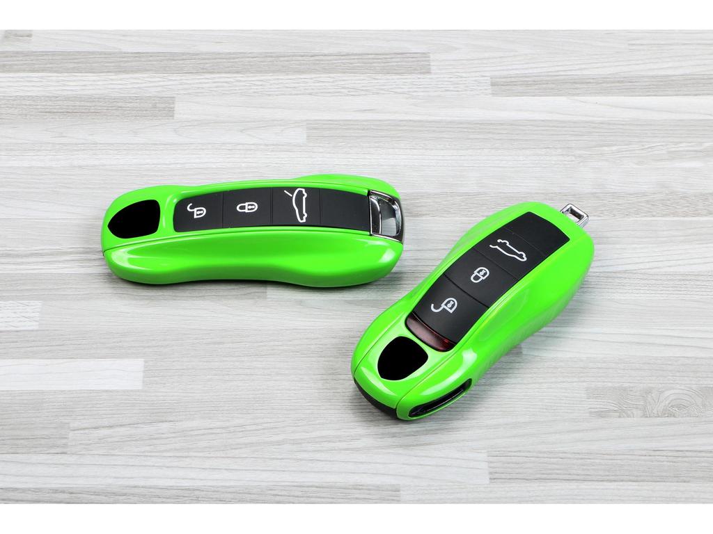 Porsche Lizardgrün Schlüsselhülle für Cayenne, Macan, 911, Panamera, 718, Taycan - Original-Autofarbe