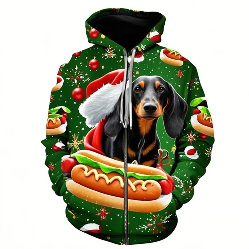 Dog Dachshund 3d Printed Zip Hoodie Sweatshirts For Men Women Kid Clothes Cute Zip-up Hoodies Christmas Spring  Autumn Coat