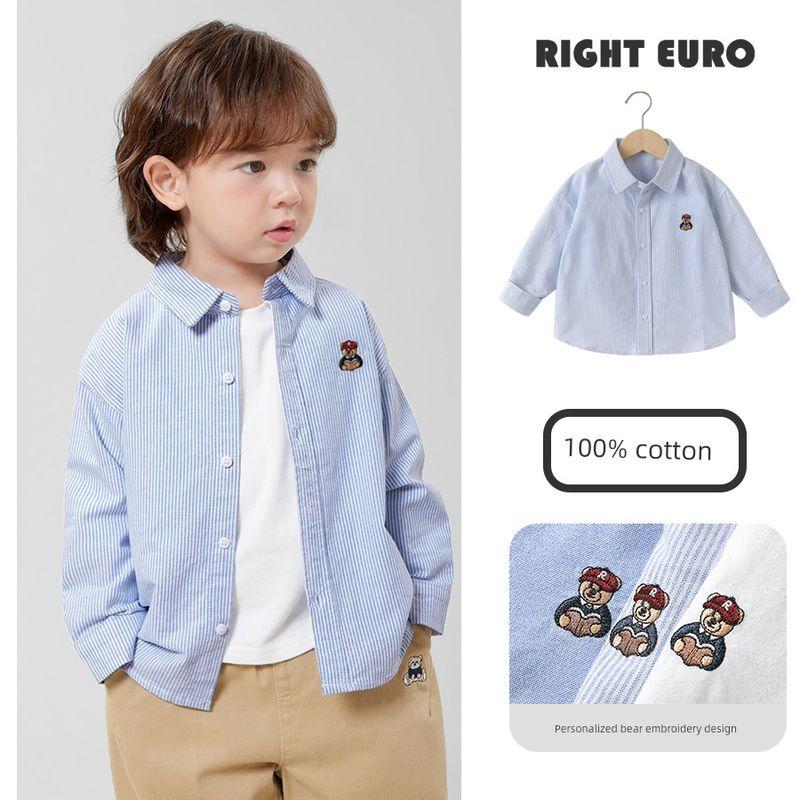Right European Boys' Bear Series Academy Style Long-Sleeve Shirt 2026 Spring and Autumn New Children's Clothing Baby Top Trendy