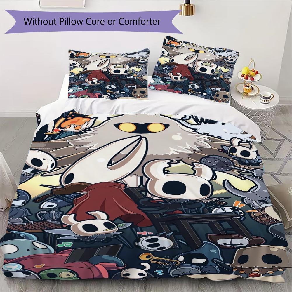 Juego de Ropa de Cama con Patrón de Hollow Knight Funda Nórdica Funda de Almohada Decoración del Hogar Regalo de Cumpleaños (1 * funda de edredón + 2 * fundas de almohada sin relleno)42