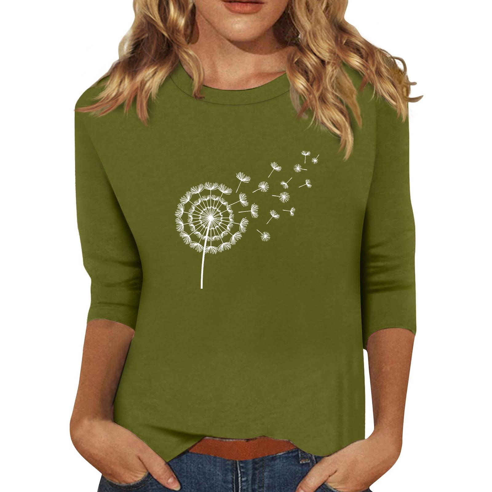 

Женский модный повседневный топ с круглым вырезом и короткими рукавами 3/4 с принтом L