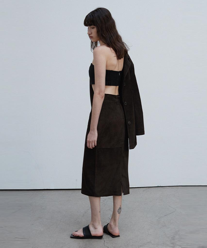 Beleudemaleu Suede Straight Midi Skirt