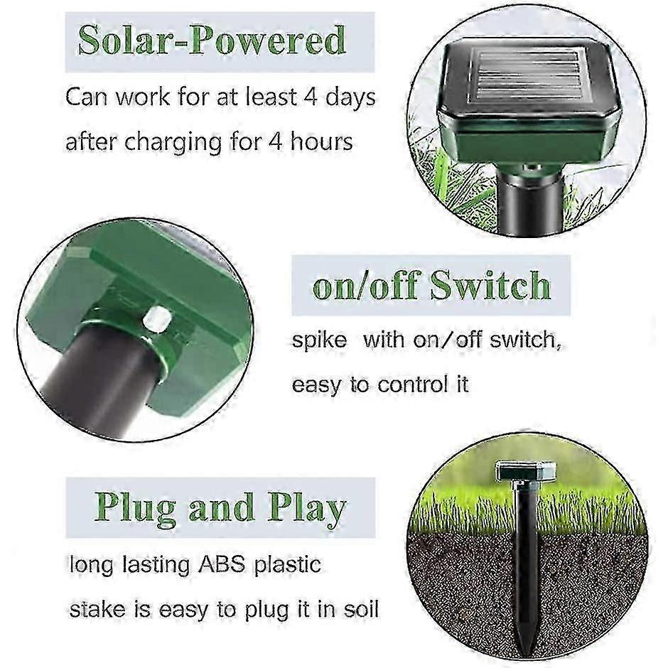Solar Power Ultrasonic Mole Repellents, Upgrading Mole/mouse Etc 4pack