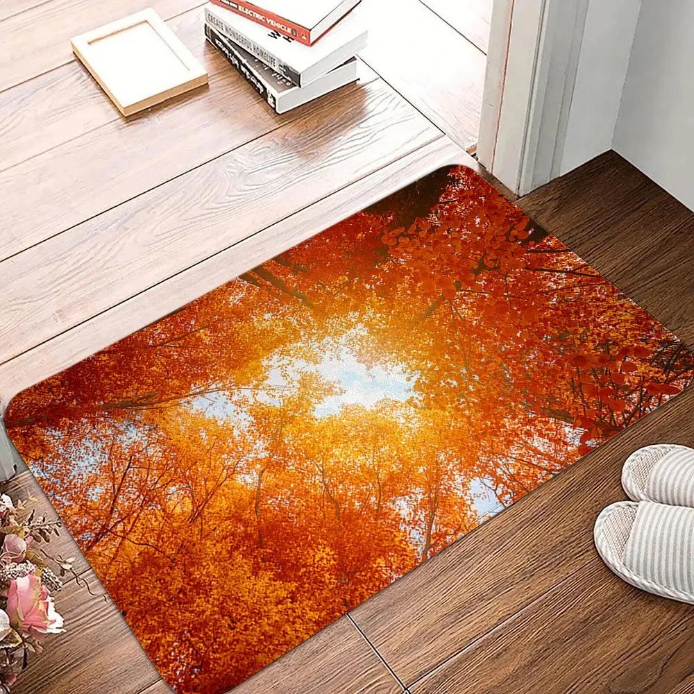 Maple Leaf Doormat Fall Botanical Maple Leaves Carpet Non Slip Autumn Leaves Print Bath Rug Entry Rugs for Bedroom Kitchen Decor