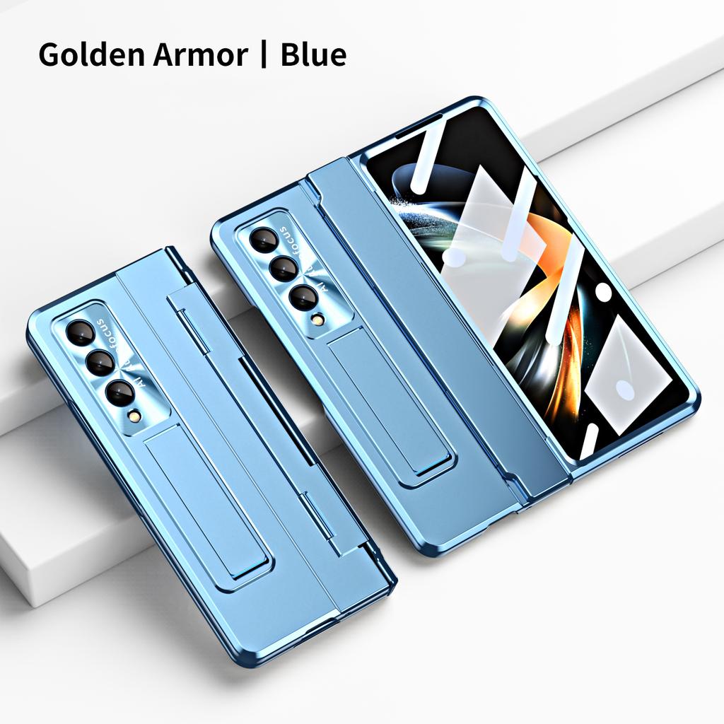 Plating Clear Armor Hinge Case for Samsung Galaxy Z Fold 6 5 4 3 with Touch Pen 360 Full Protector Shockproof Kickstand Cover