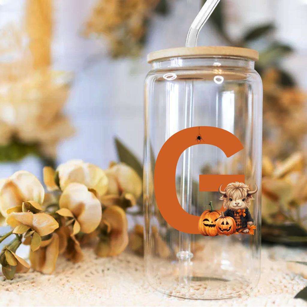 16oz 26 Buchstaben A-Z Libbey Trinkglas Kaffeetasse Mason Einmachglas mit Bambusdeckel & Strohhalm Sommer Getränkegeschirr Glasflasche Hochzeitsgeschenke