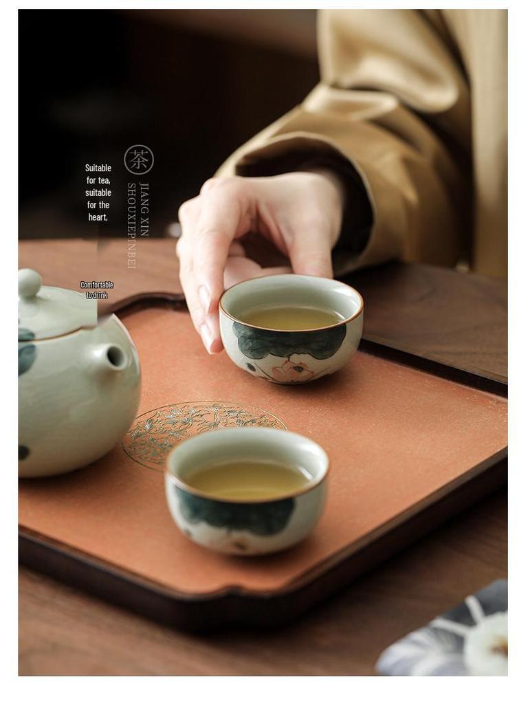 Hand-Painted Ge Kiln Ceramic Kung Fu Tea Set: Teapot & Two Cups Portable Set