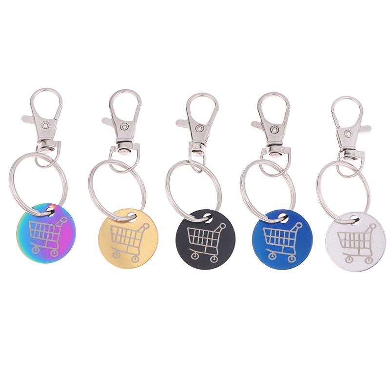 Shopping Trolley Tokens Key Ring With Carabiner Hook Mini Metal Supermarket Cart Remover Coin Label Keychain For Unisex