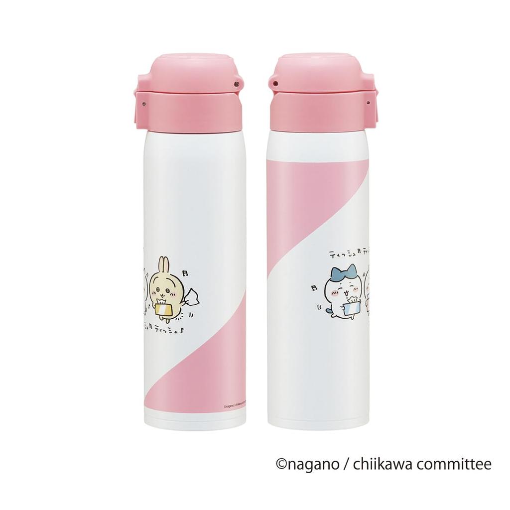 Skater STOT5-A 480ml Stainless Steel Water Bottle with One-Touch Opening, Insulated for Hot and Cold Drinks, Chiikawa