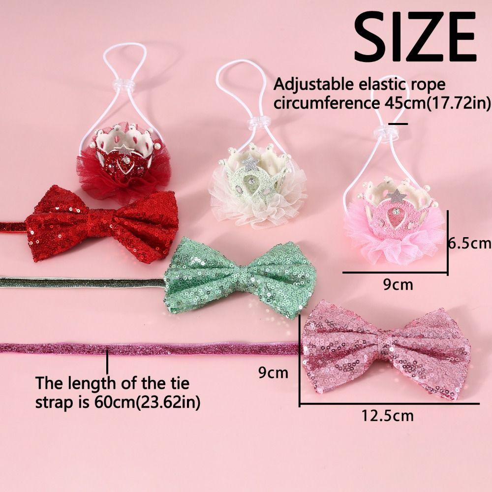 2Pcs/Set Creative Pet Sequin Bow Tie Adjustable Pet Crown Collar Pet Headpiece  Pet birthday Costume