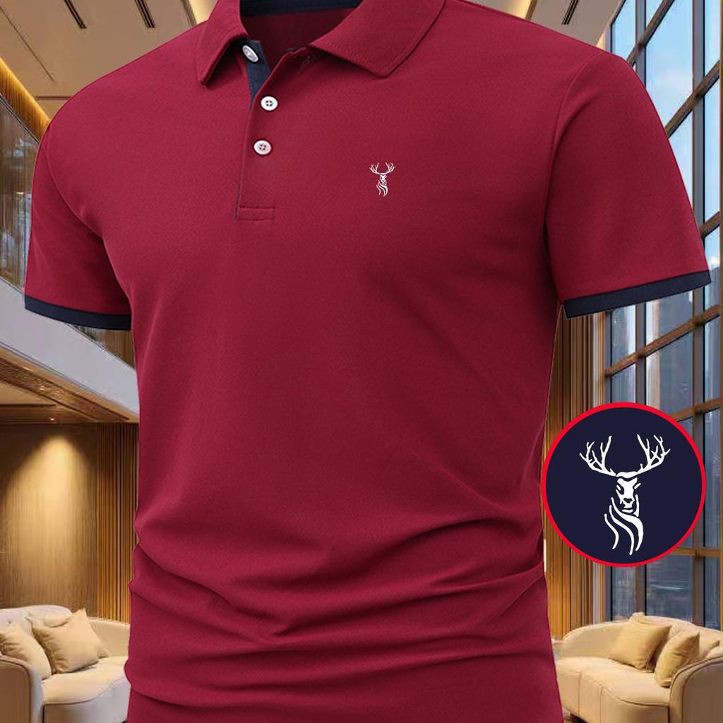 Men's Skin-Friendly Commuter Polo Shirt Soft Smooth Fabric Short Sleeve Lapel Work Shirt for Office Wear